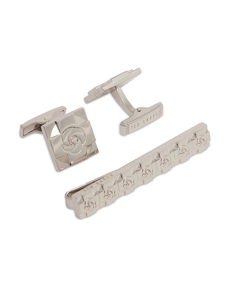 テッドベーカー メンズ アクセサリー カフスボタン Ted Bakerosemel Rose Cufflinks Tie Bar Set Silver シルバー