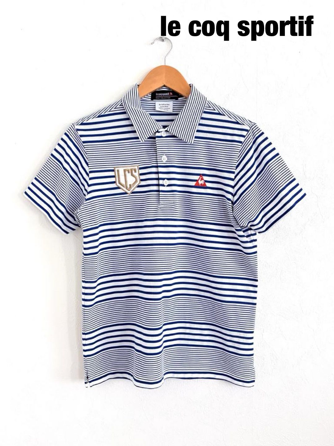 le coq sportif　ルコックスポルティフ　ゴルフウェア　ポロシャツ　【メンズ】Mサイズ　ブルー　オフホワイト　半袖　スポーツ　アウトドア　送料込み　6466354