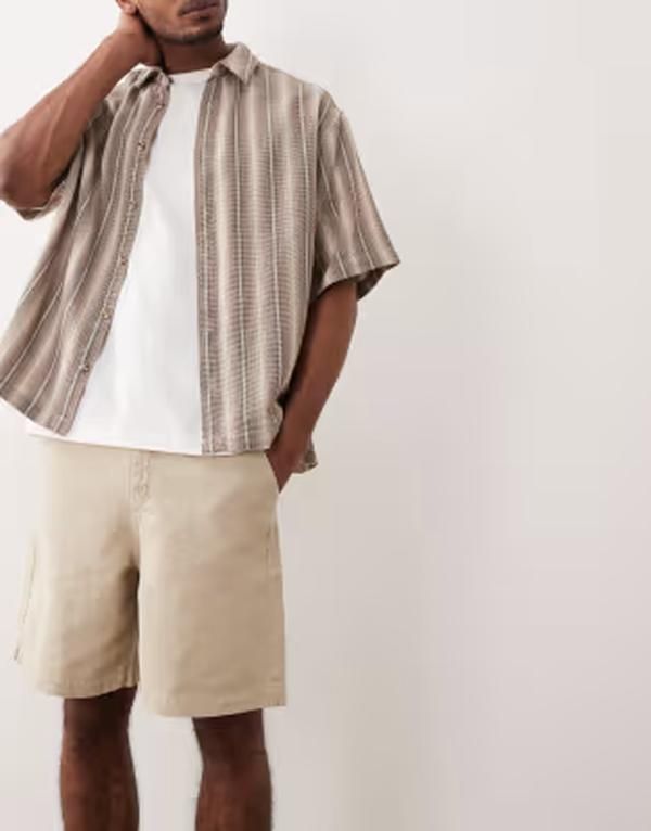 エイソス メンズ ボトムス ハーフパンツ・ショーツ ASOS DESIGN mid length jorts in stone twill STONE ストーン