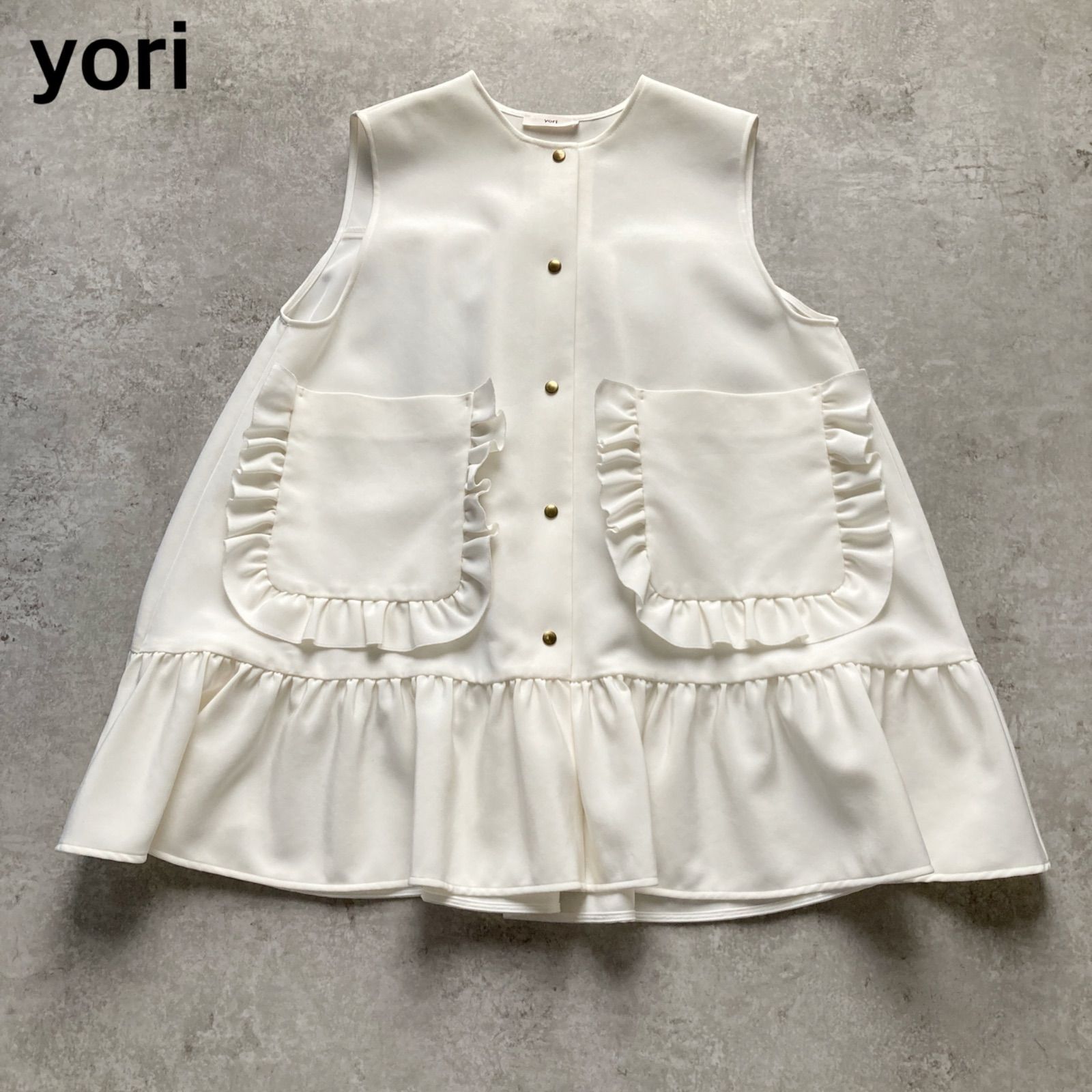 yori ヨリ　ポケットフリルジャケット　ネイビー　美品 yori ポケットフリルジャケット ネイビー 【公式通販】
