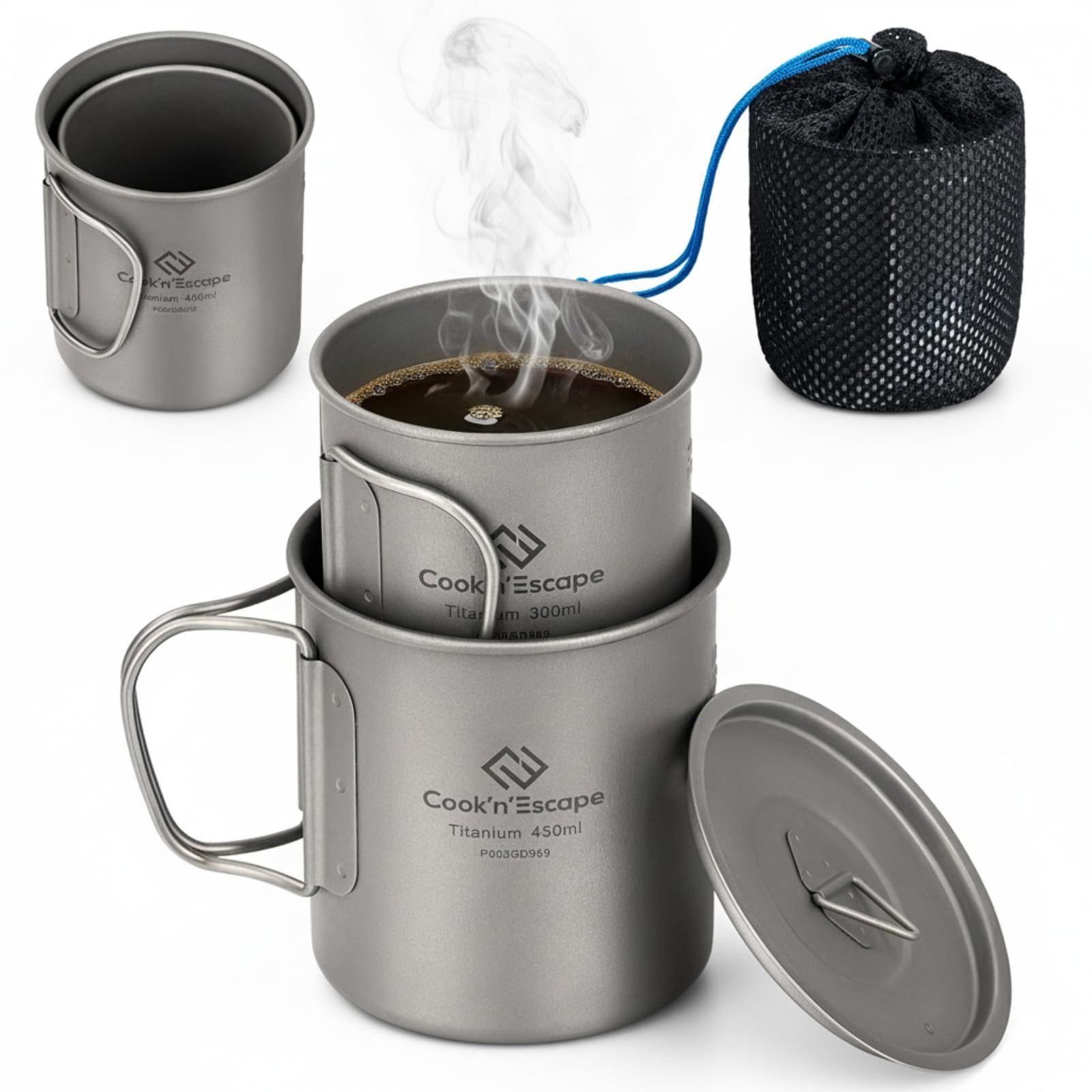  peak チタン マグカップセット 450ml 300ml 220ml COOK'N'ESCAPE チタンマグカップセット 300ml＋450ml 軽量