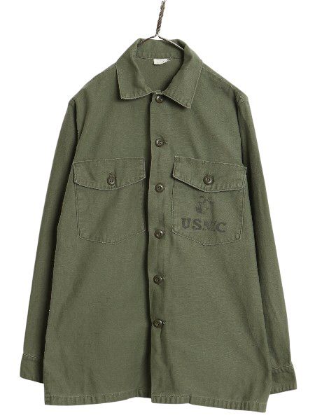 70s 米軍実物 USMC コットン サテン ユーティリティ シャツ M / 72年製