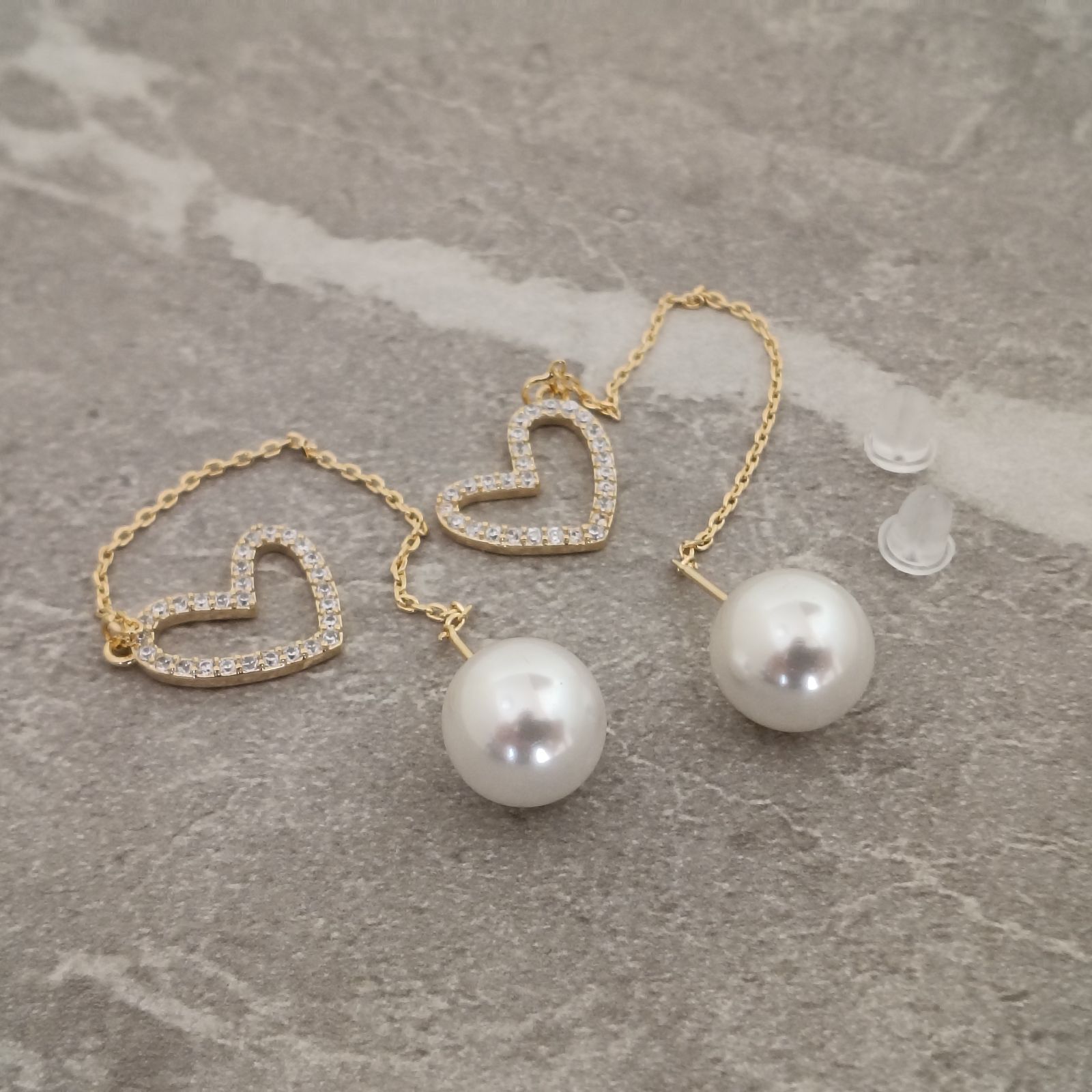 ピアス パール ハート ゴールド ロングピアス 揺れる チェーンピアス ピアス パール ハート ゴールド ロングピアス 揺れる チェーンピアス