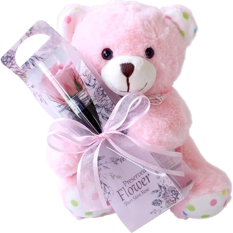 プリザーブドフラワー プリザードフラワー ピンクのクマさんと一輪の薔薇 ピンク プレゼント お祝い 記念日 誕生日 アレンジ フラワーギフト フラワーアレンジメント 枯れないバラ 花 女性 くま 母の日 プレゼント 花 1