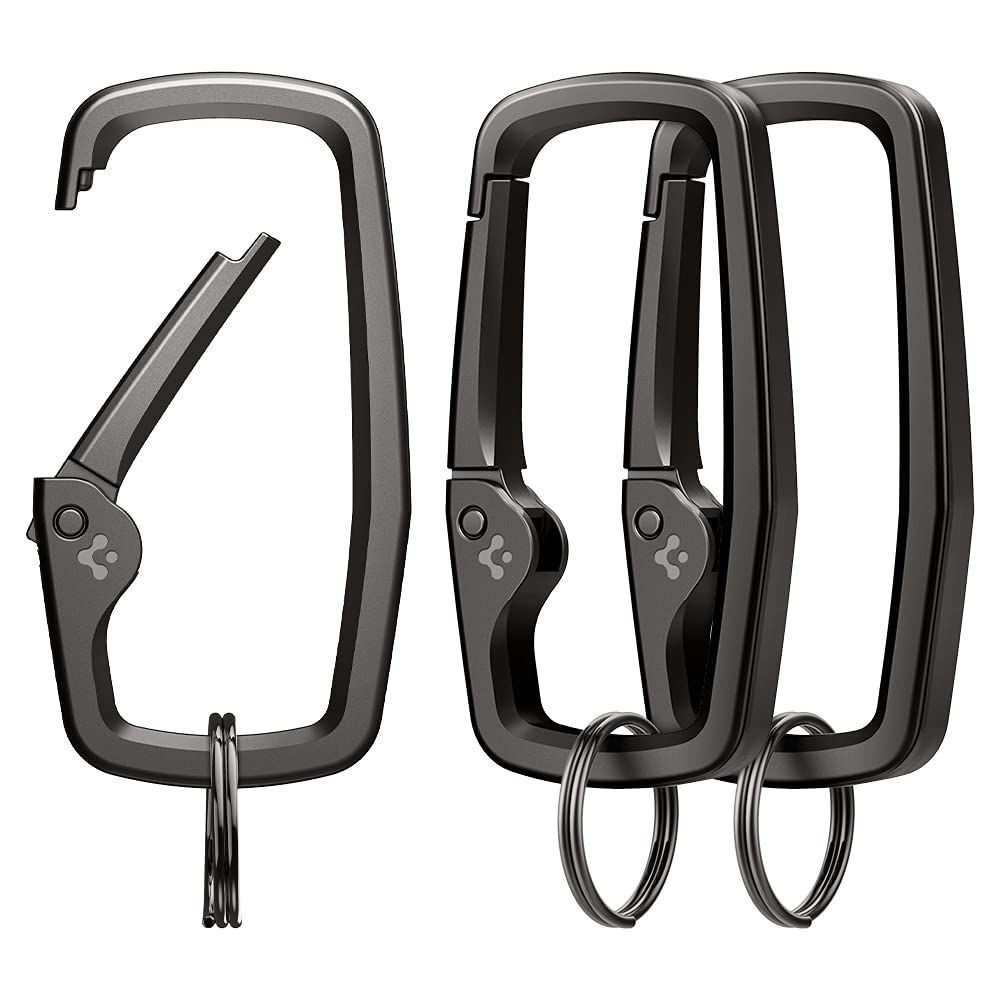 Spigen Life 頑丈なタイプ カラビナクリップ Dリング、スプリングスナップフック、キーリングキーチェーンフック 亜鉛合金カラビナ付き - 3個パック