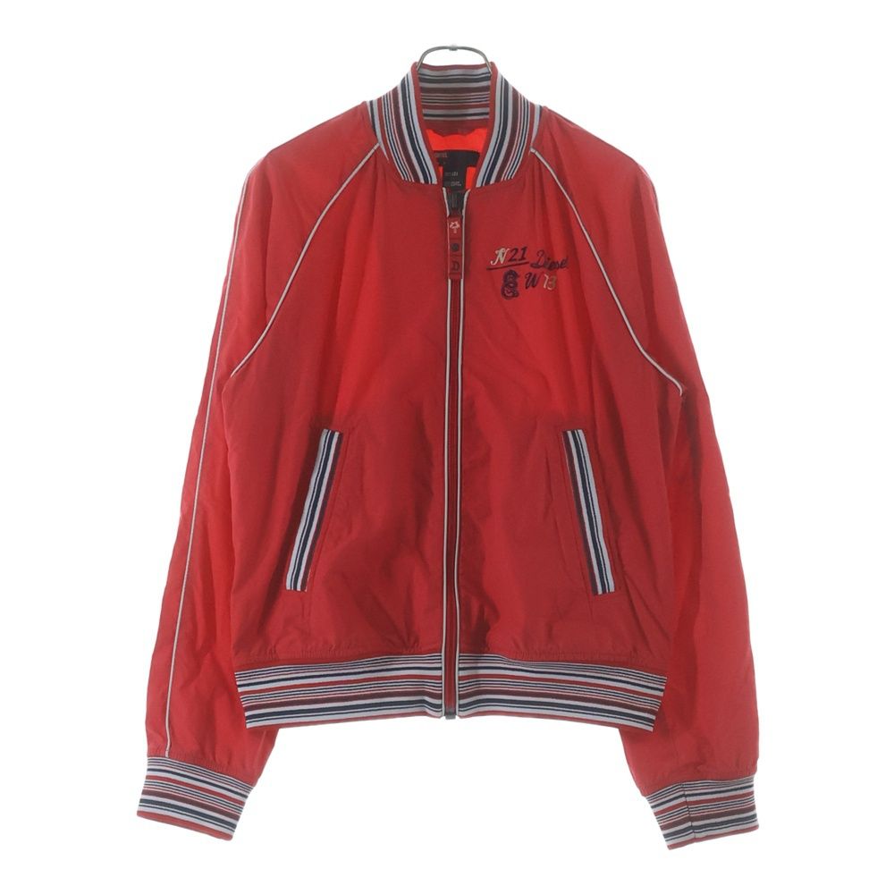 DIESEL ディーゼル フロントロゴ フロッキープリント ナイロン スタジアムジャケット ブルゾン レッド DIESEL (ディーゼル) フロントロゴ フロッキープリント ナイロン