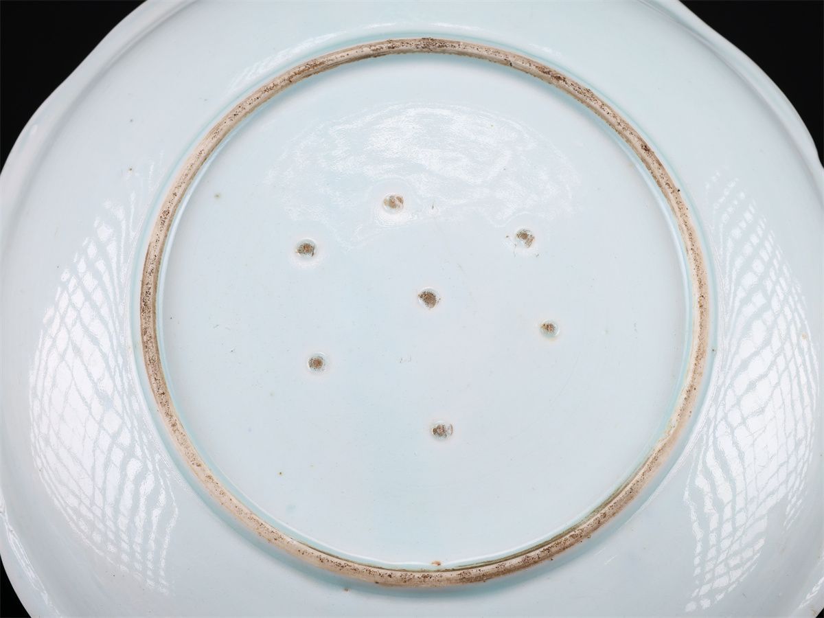 江戸時代 【古伊万里】 染付獅子牡丹紋 大皿 径35㎝／時代の擦れありn