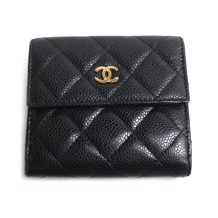 CHANEL シャネル マトラッセ ダブルホック 二つ折り財布 ブラック