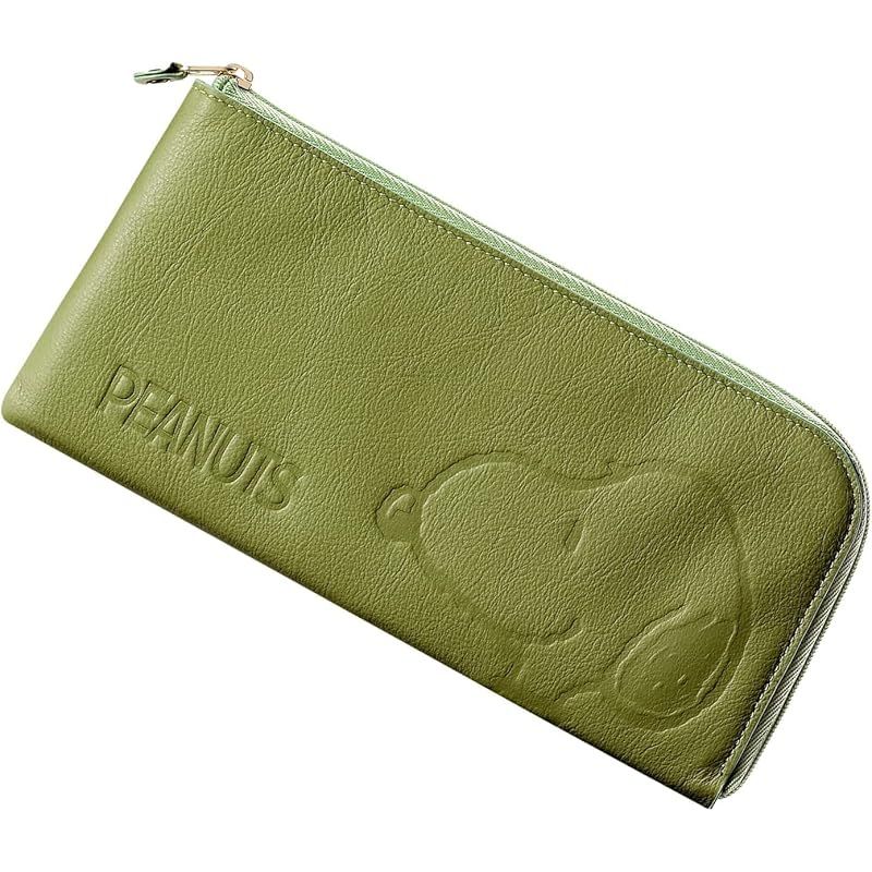【新品】 [スヌーピー/SNOOPY]財布 長財布 イタリアンレザー 本革 レディース メンズ 極薄 L字ファスナー 小銭入れ お札入れ (グリーン) [並行輸入品]