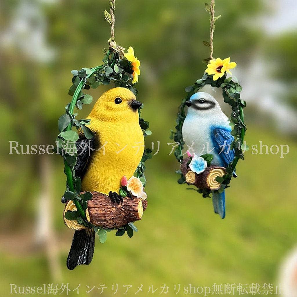 ガーデンオーナメント 鳥 イエロー ブルー かわいい アニマル バード リース 吊るせる 樹脂 ガーデニング 雑貨 ガーデン雑貨 ガーデンインテリア ガーデン インテリア 庭の装飾 お洒落 おしゃれ 8-14