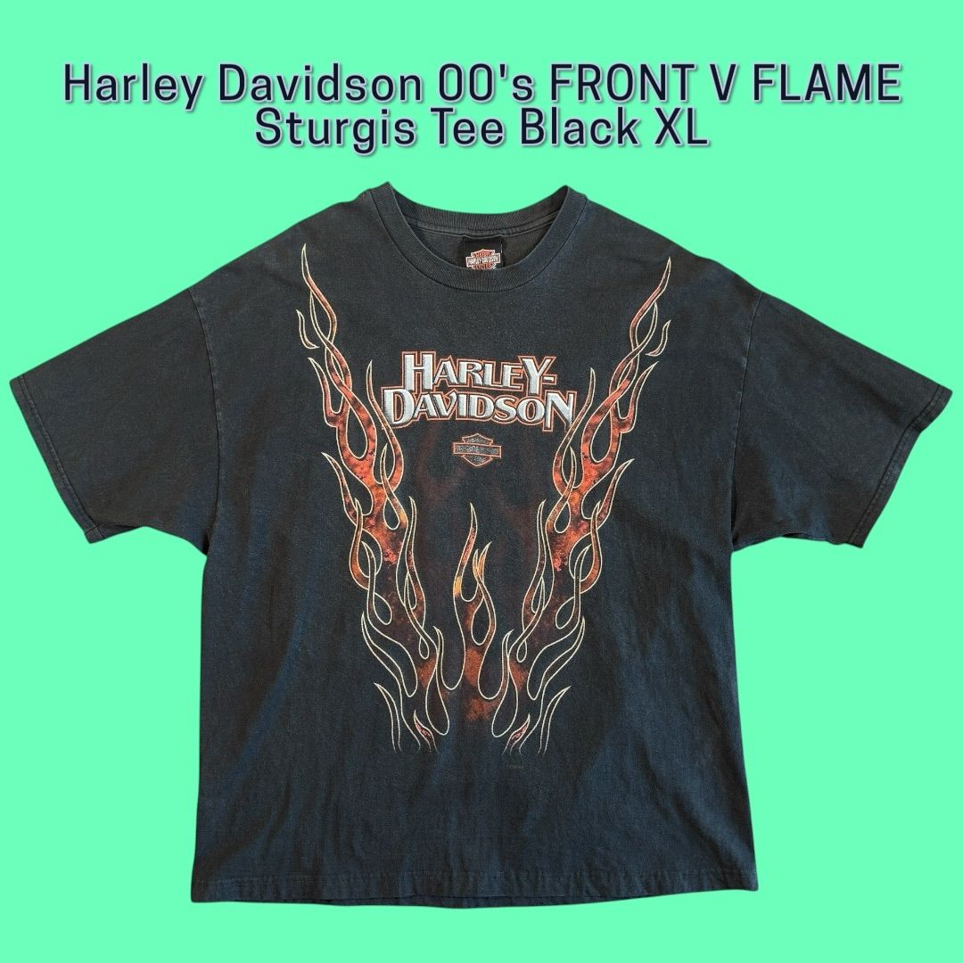 Harley Davidson 00's FRONT V FLAME Sturgis Tee Black XL