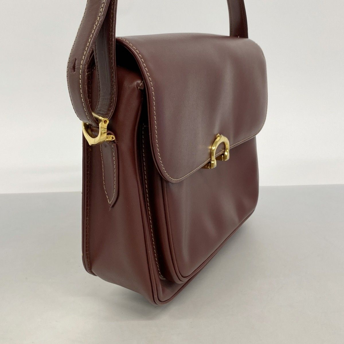 ★SALE【4td3438】カルティエ ショルダーバッグ マスト レザー ボルドー ゴールド金具【中古】レディース Cartier（カルティエ） マストライン ショルダーバッグ レザー