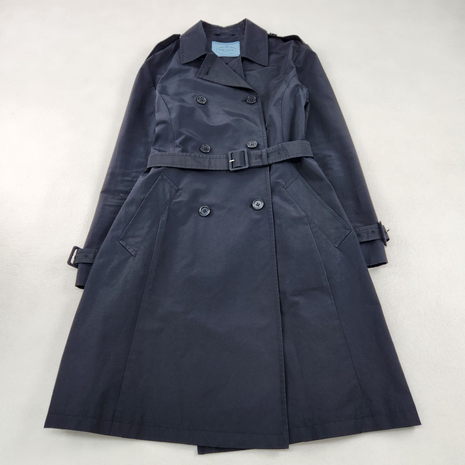 プラダ ナイロン ロング丈 Aライン ダブル ブラック ベルト付き 44 XL
