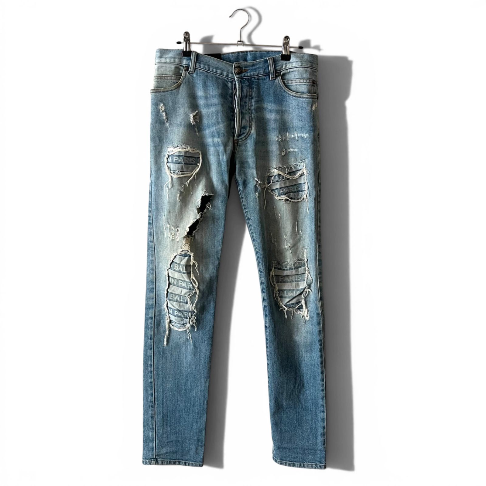 BALMAIN ダメージ加工スキニージーンズ 40 BALMAIN バルマン ダメージ加工デニム テーパード スキニー ジーンズ