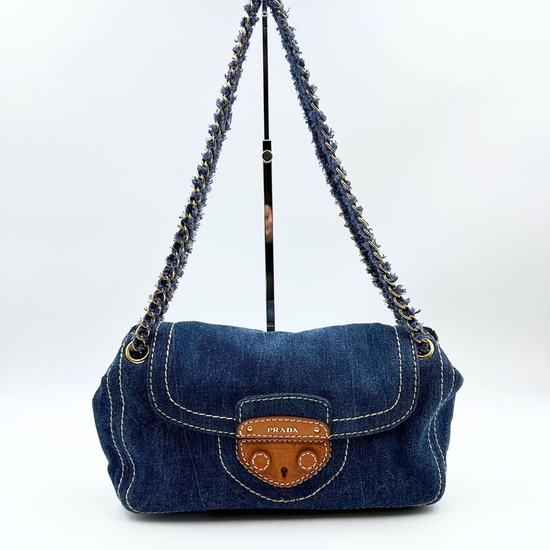 美品】Prada デニム チェーンショルダーバッグ - メルカリ