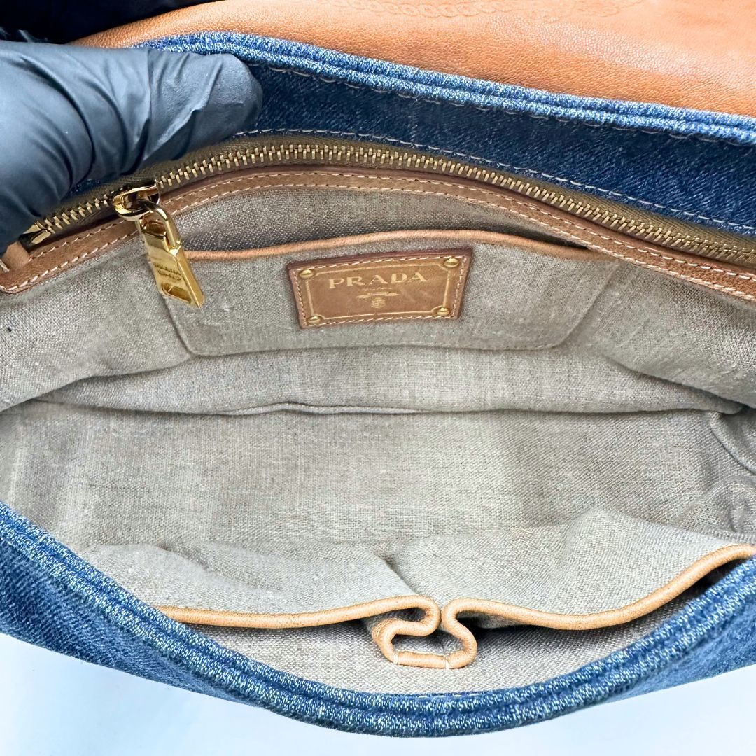 美品】Prada デニム チェーンショルダーバッグ - メルカリ