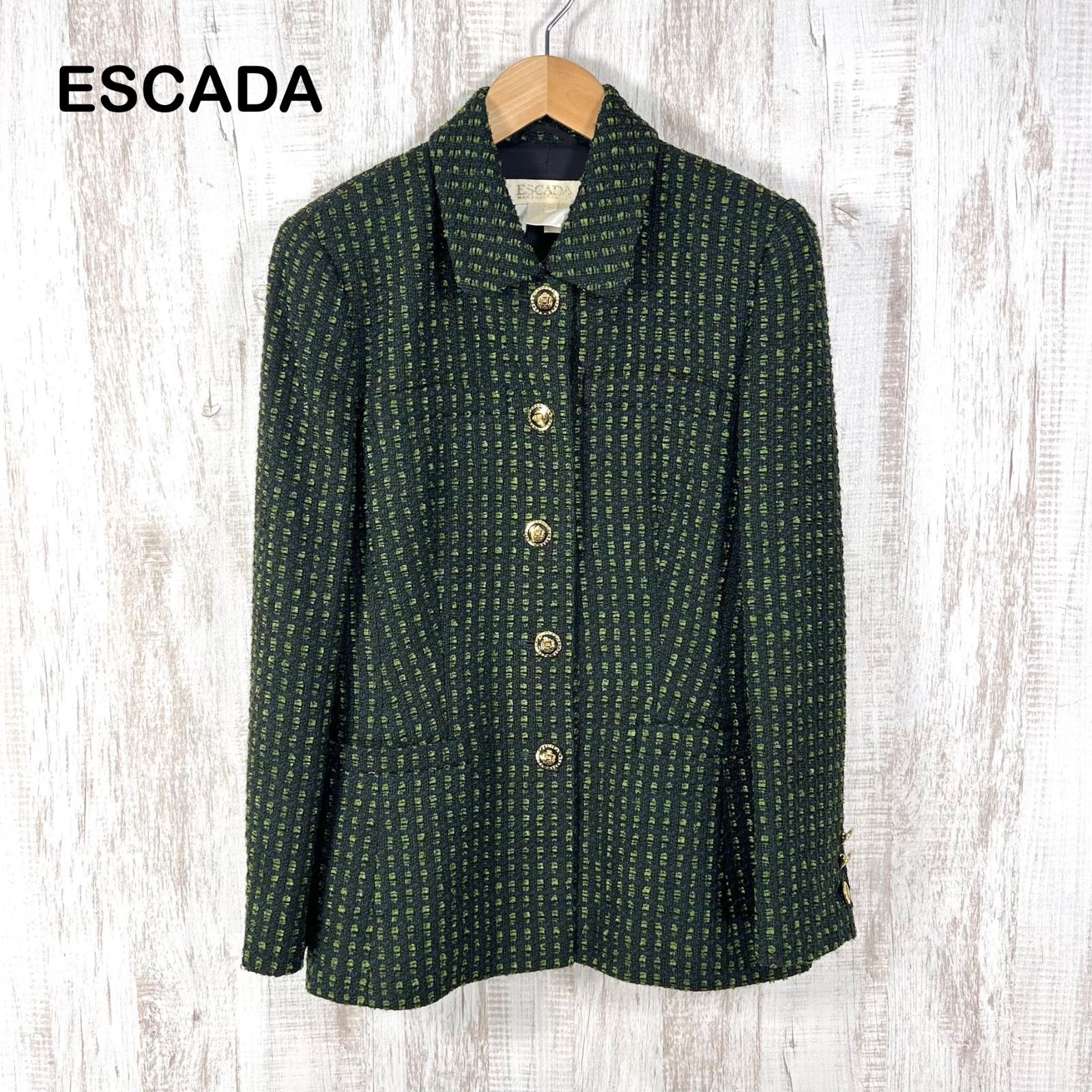 【美品】ESCADA 高級 ツイードトリム ダウンジャケット 金ボタン 美品 90s ESCADA ヴィンテージ エスカーダ 金ボタン ウール ツイード