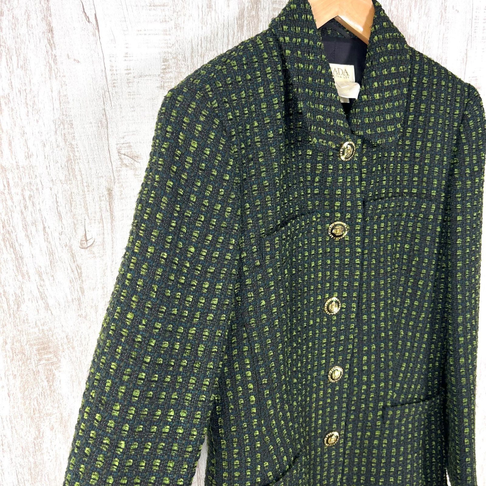 美品 90s ESCADA ヴィンテージ エスカーダ 金ボタン ウール ツイード