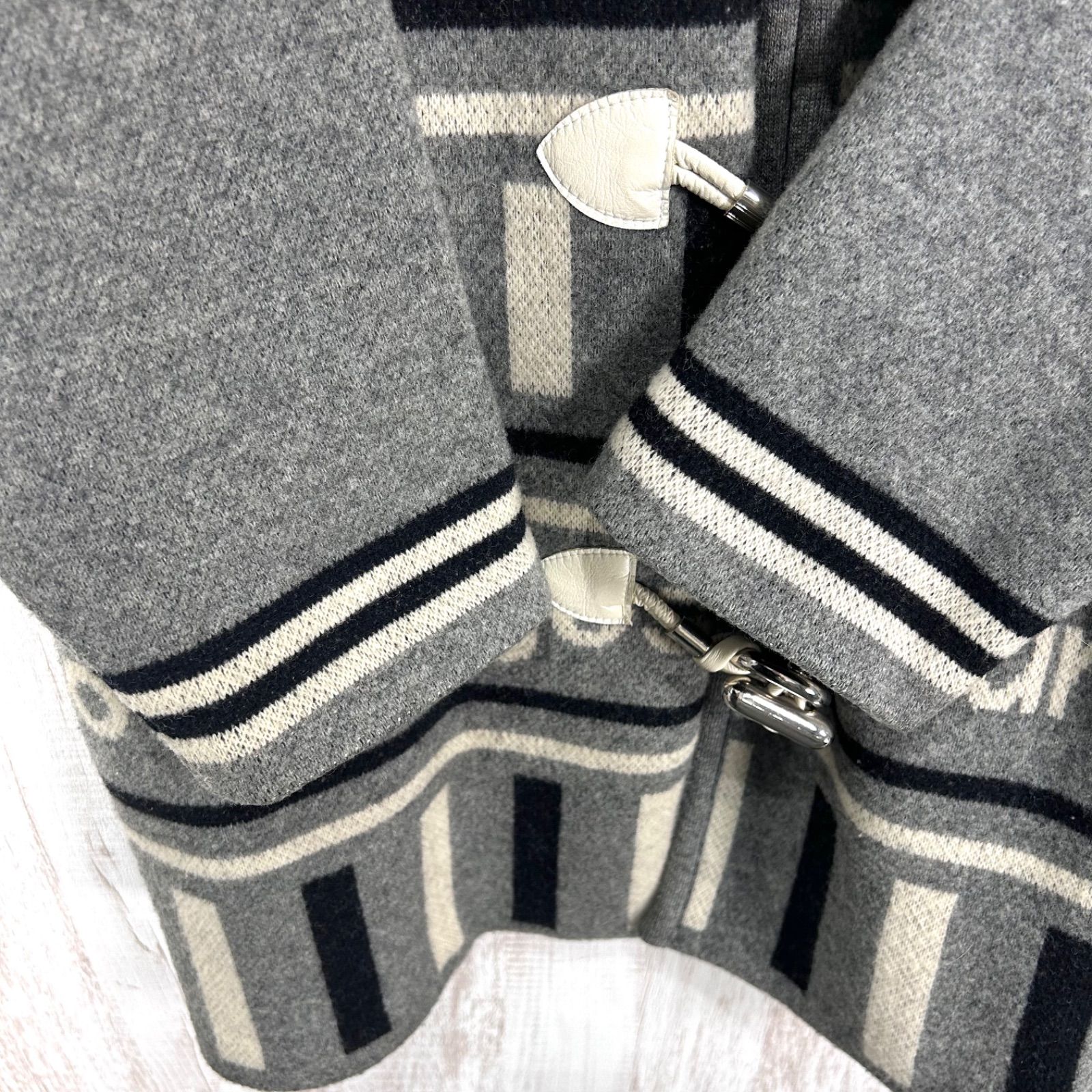 希少✨ クレージュ ニット フード付き ダッフルコート ロゴ柄 ウール混