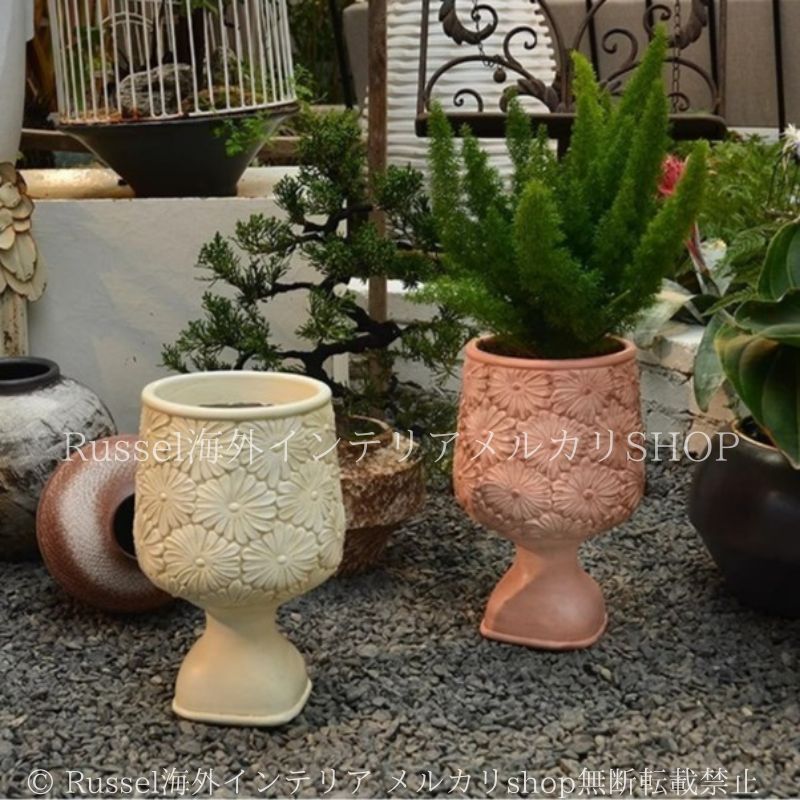 プランター 花 彫刻 ヴィンテージ調 庭 ガーデン ブラウン クリーム 樹脂 フラワー バルコニー ガーデニング 雑貨 ガーデン雑貨 ガーデンインテリア ガーデン インテリア 庭の装飾 お洒落 おしゃれ 8-14