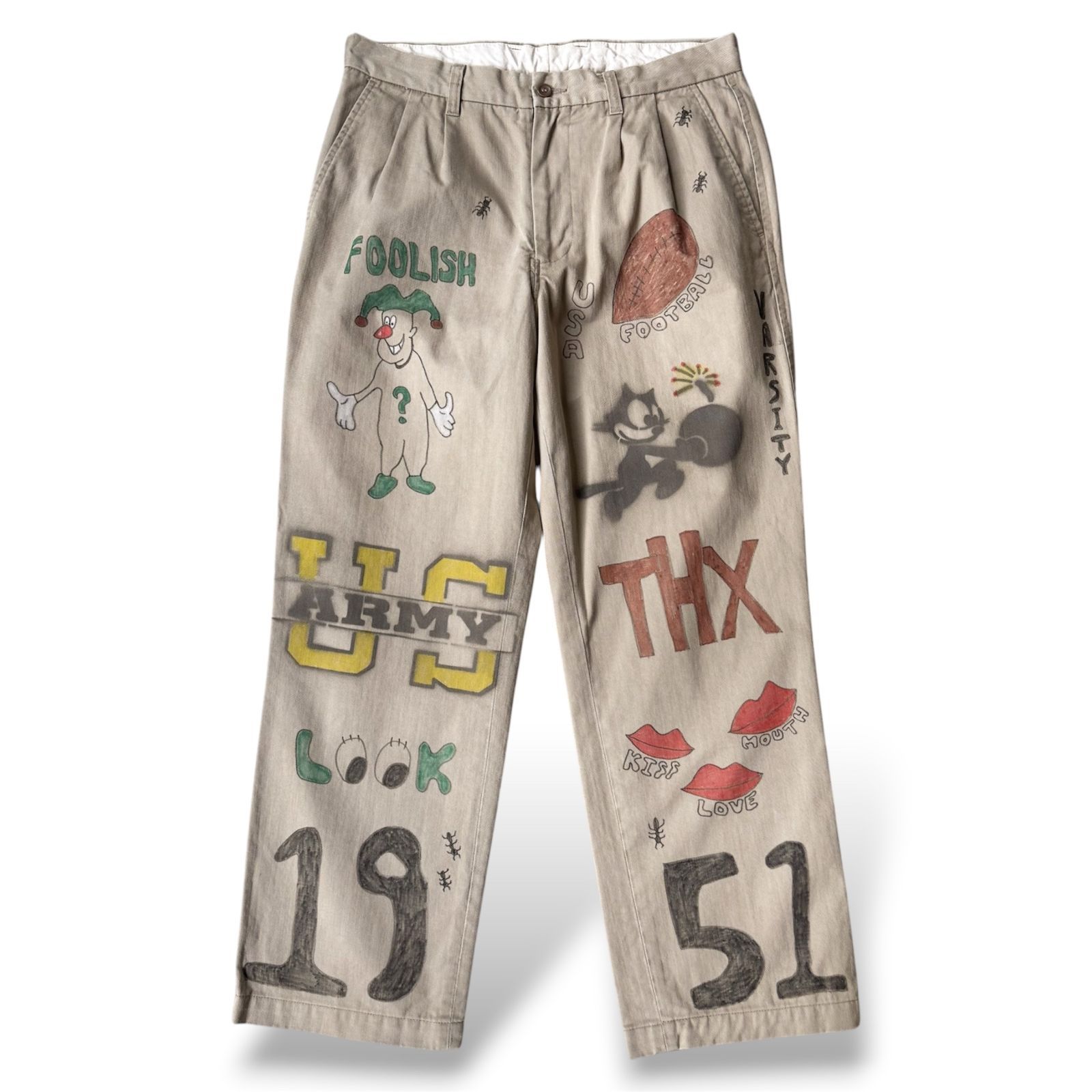 古着 HAND PAINTED ART STENCIL MEMORIAL PANTS / ハンド ペイント