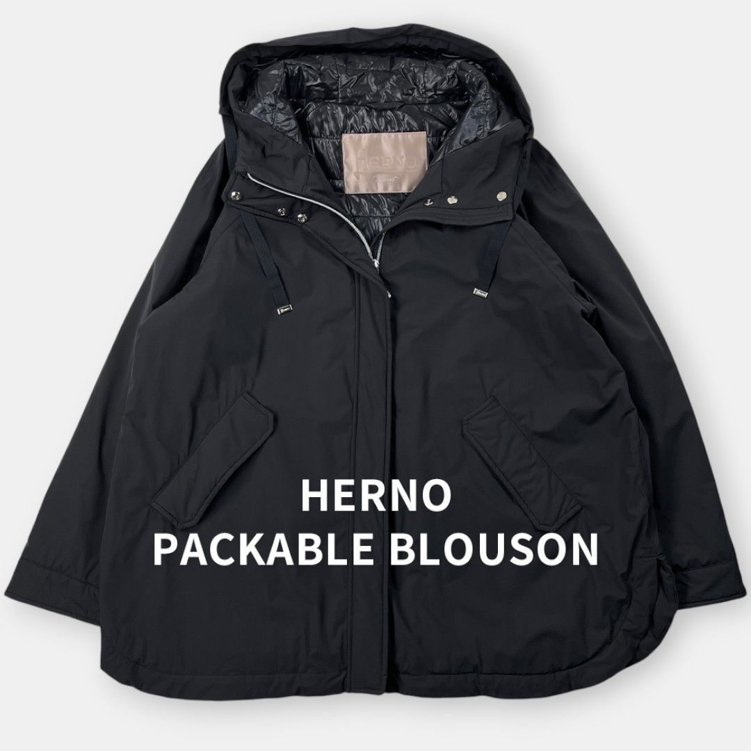 HERNO RESORT 22SS ヘルノ リゾート ナイロン パッカブル トラベル ジャケット ブルゾン GC00046DR 黒 42 / J&NREUSE レディース アウター