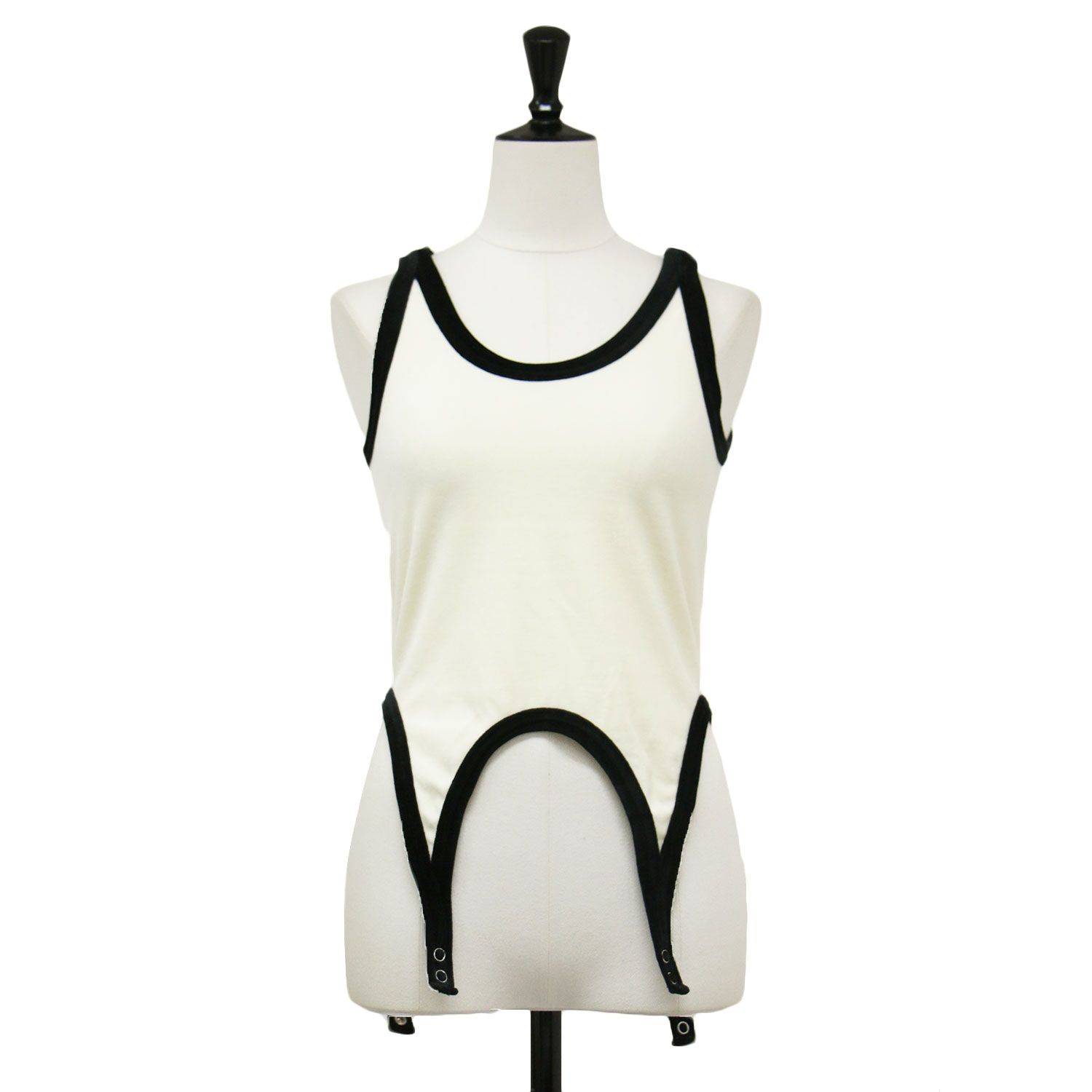 JANE SMITH ジェーンスミス タンクトップ ホワイト ブラック 白黒 サイズ:36(S) | コットン ベロア 3WAY タンクトップ / COTTON VELOUR UP AND DOWN TANK TOP パイピング | 日本製 トップス キャミソール【レディース】【中古】 JANE SMITH ジェーンスミス タンクトップ ホワイト ブラック 白黒
