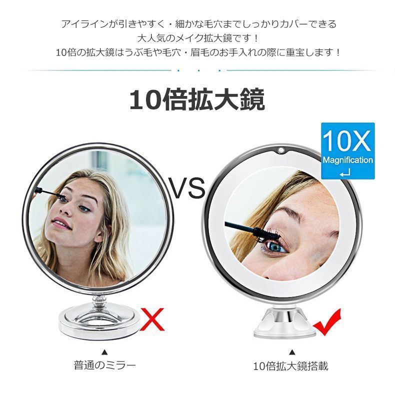 新品 10倍拡大鏡 化粧鏡 LED化粧鏡 卓上鏡 浴室鏡 女優ミラー メイク 