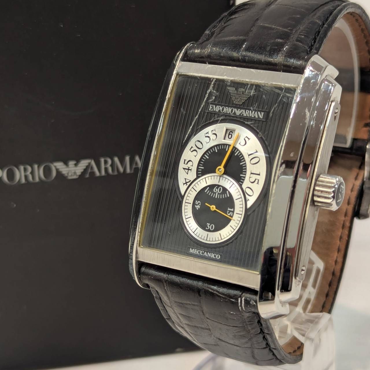 稼働 EMPORIO ARMANI 腕時計 メカニコ アビエイター 自動巻き 塩】機械式自動巻き EMPORIO ARMANI エンポリオアルマーニ メンズ