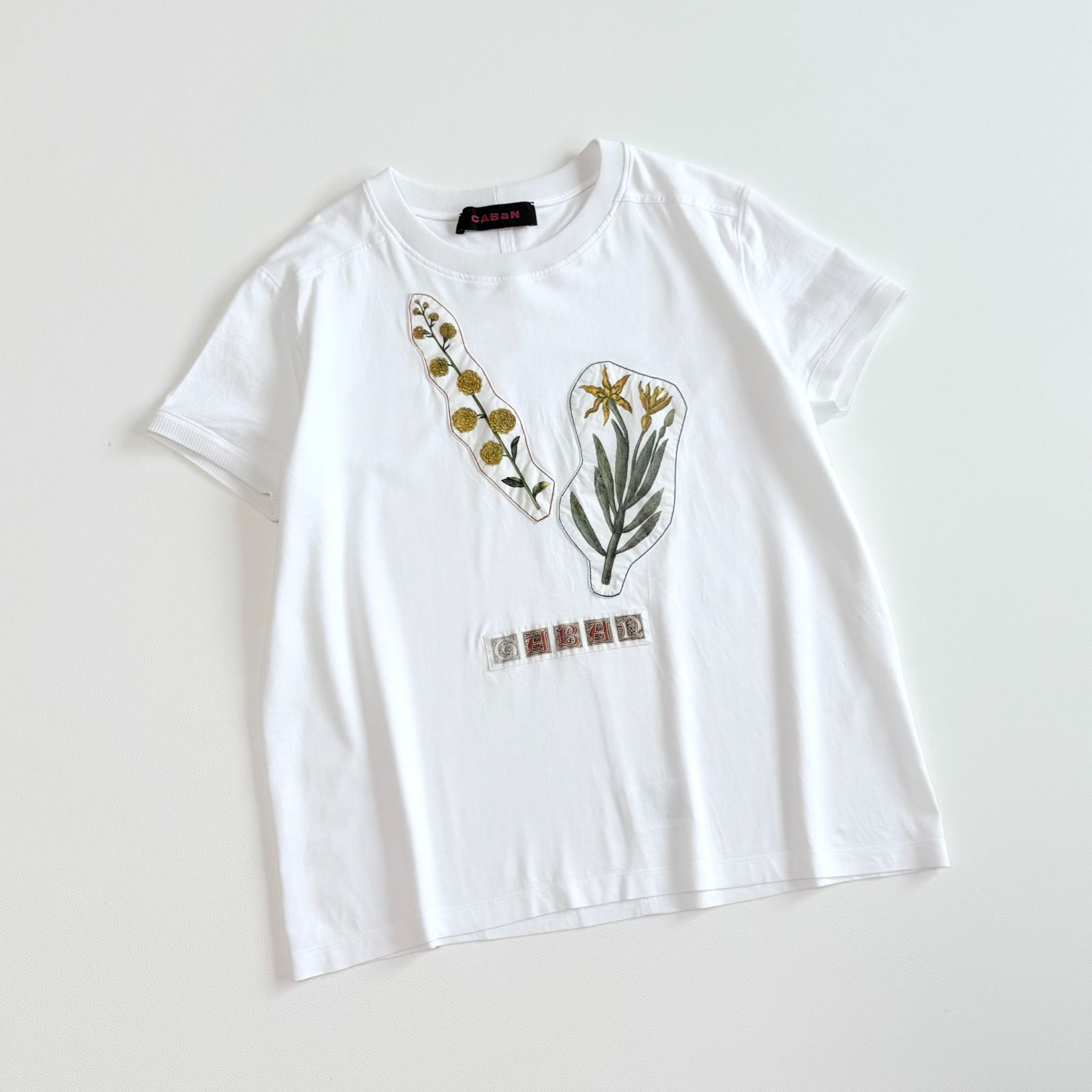 CABaN スビンコットン パレルモフラワープリントTシャツ 半袖 ホワイト