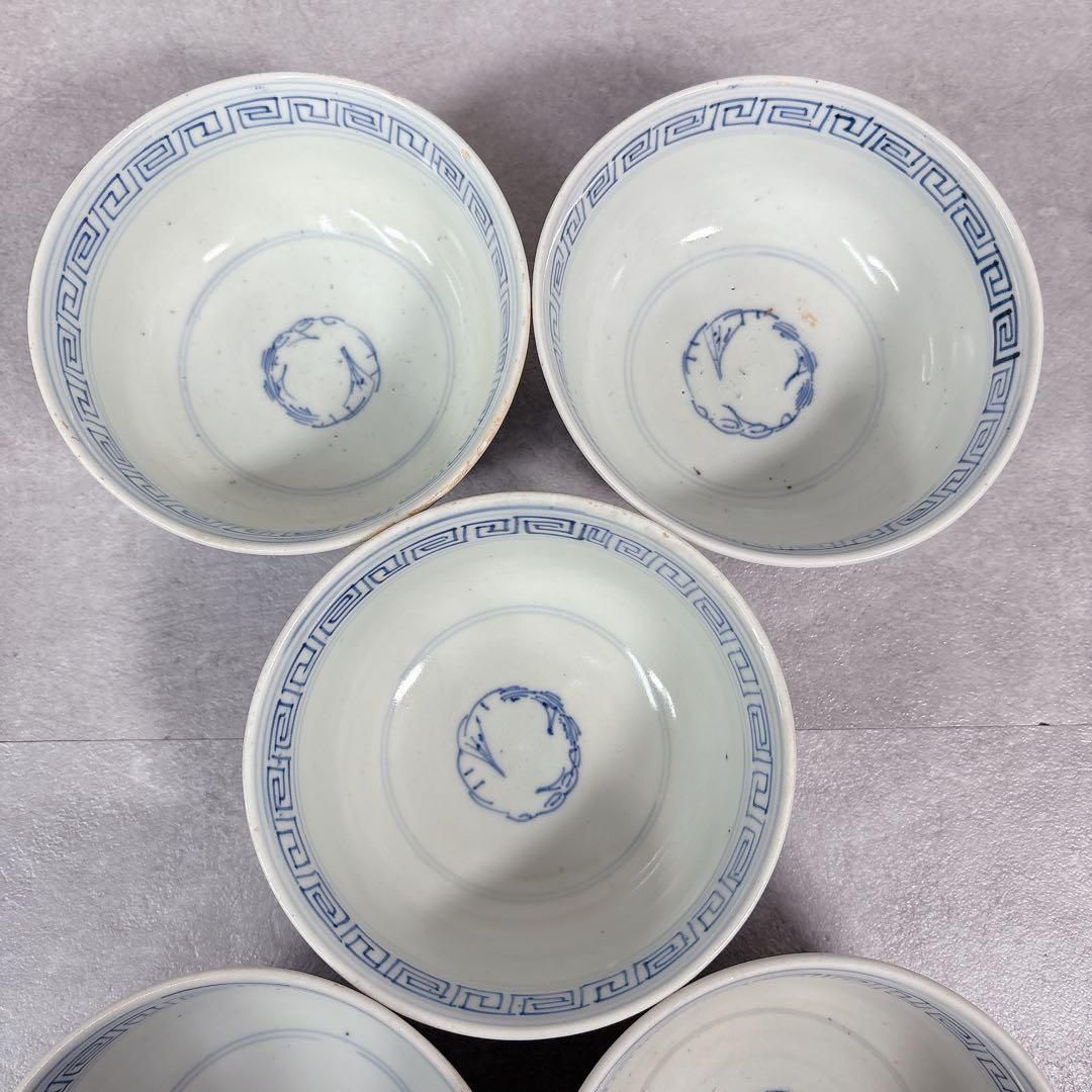 S160 古伊万里 藍色 染付 茶碗5個セット ボウル 鉢 陶器 陶芸 骨董
