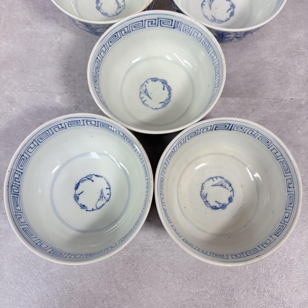 S160 古伊万里 藍色 染付 茶碗5個セット ボウル 鉢 陶器 陶芸 骨董品 S160 古伊万里 藍色 染付 茶碗5個セット ボウル 鉢 陶器 陶芸 骨董品