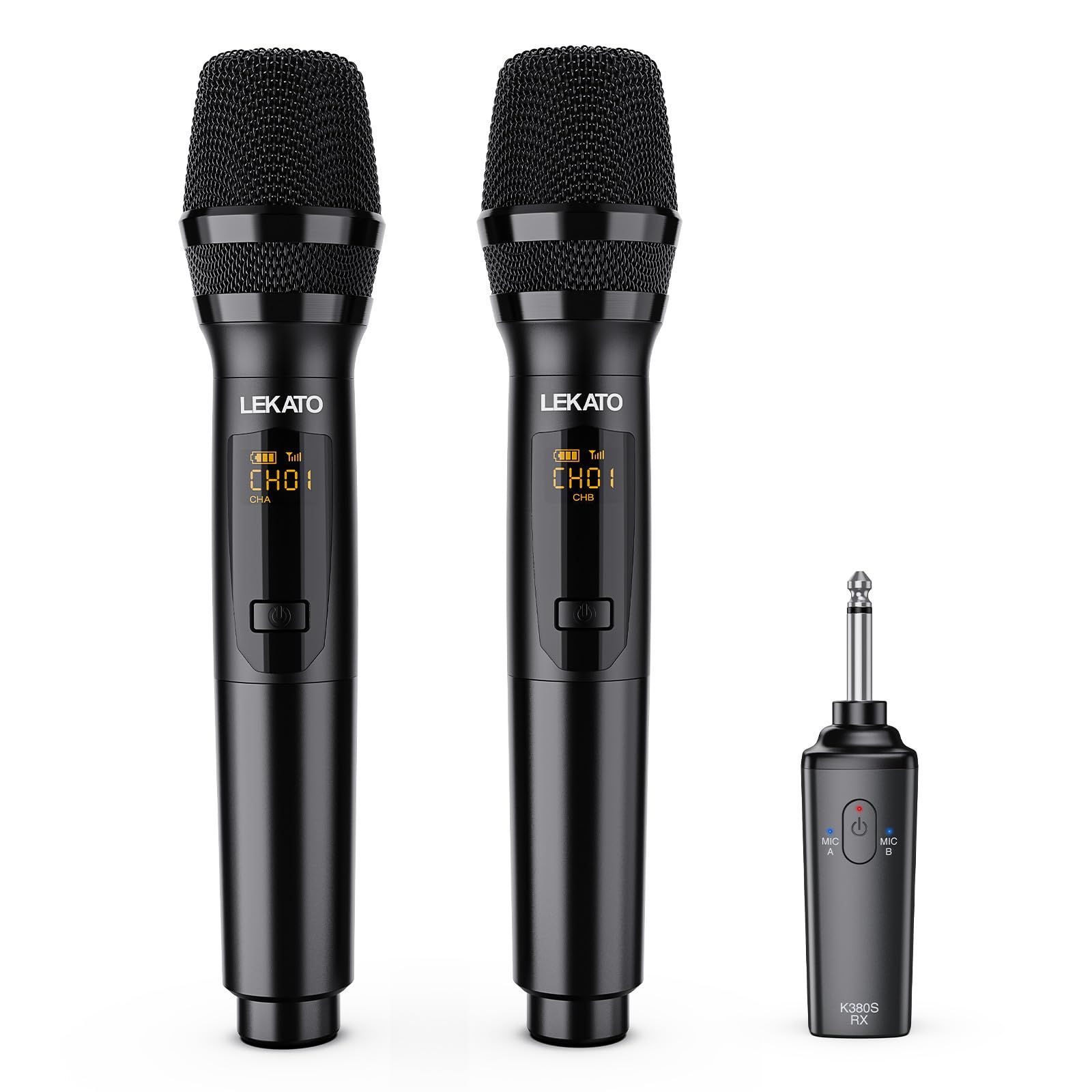 【美品・1度使用】LEKATO K380S ワイヤレスマイク 2本セット UHF対応 USB充電式　売ります。 新品】LEKATO K380Sワイヤレスマイク 充電式ダイナミックマイク UHF