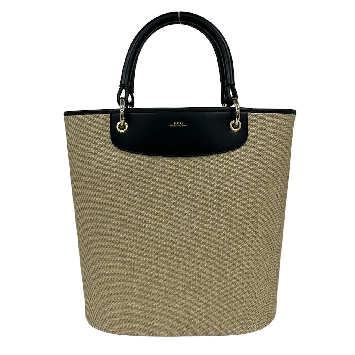 A.P.C.(アーペーセー) トートバッグ - ベージュ×黒 コットン、レザー 