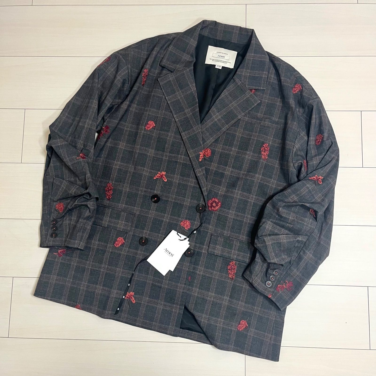 新品 AMERI CHECK FLOWER PAPA JACKET ジャケット アメリヴィンテージ