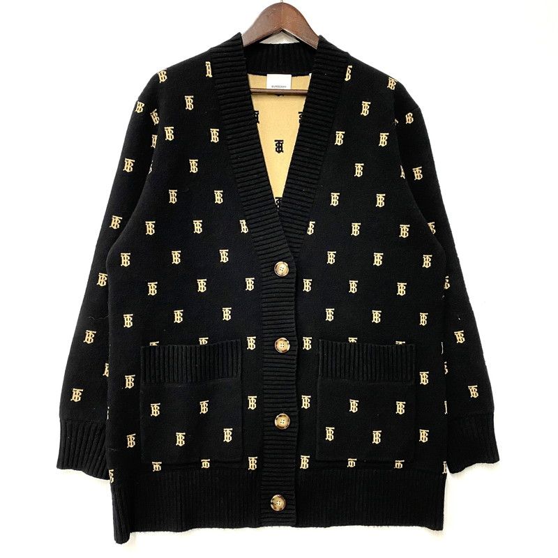 BURBERRY カーディガン ネイビー ホースマーク バックロゴ ポケット 綿 アクリルウール カーディガン 女神刺繍入 毛玉になりにくい 洗濯機で