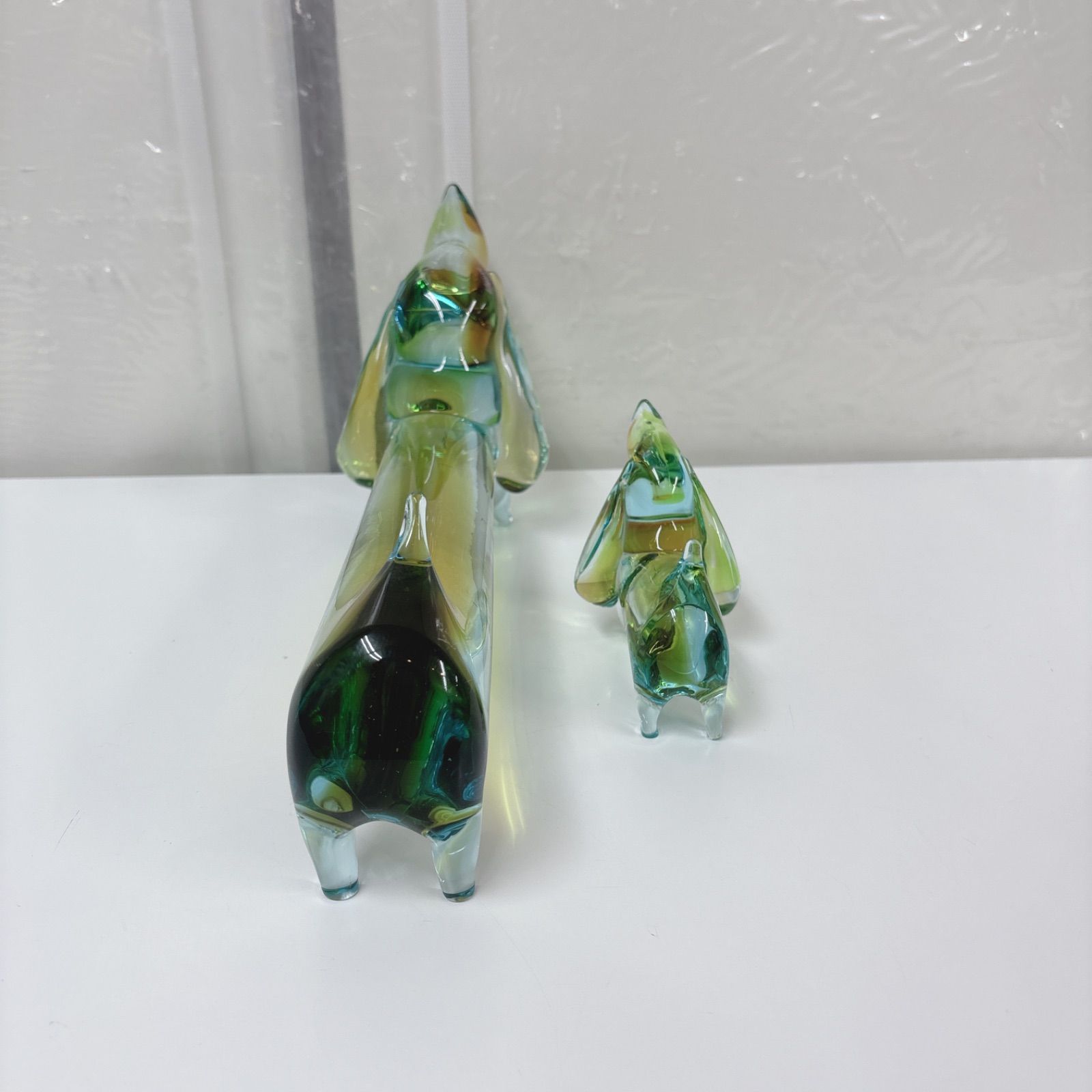 【Multi Glass/ガラス製/ダックスフント】置物 オブジェ 昭和レトロ I662 🌈 美品♪ Multi Glass ダックスフント 置物2個セット