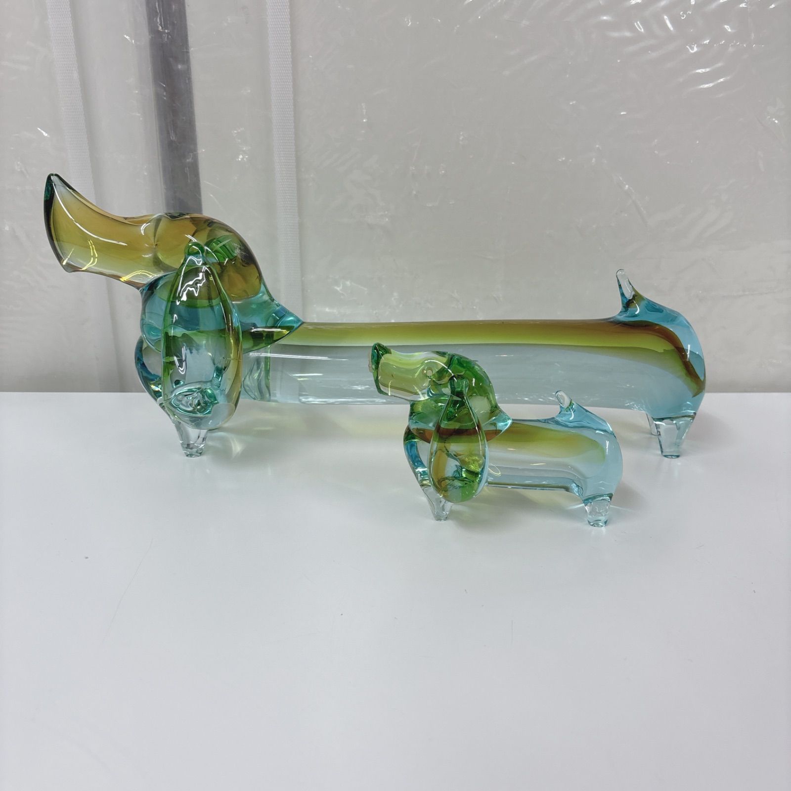 I662 🌈 美品♪ Multi Glass ダックスフント 置物2個セット