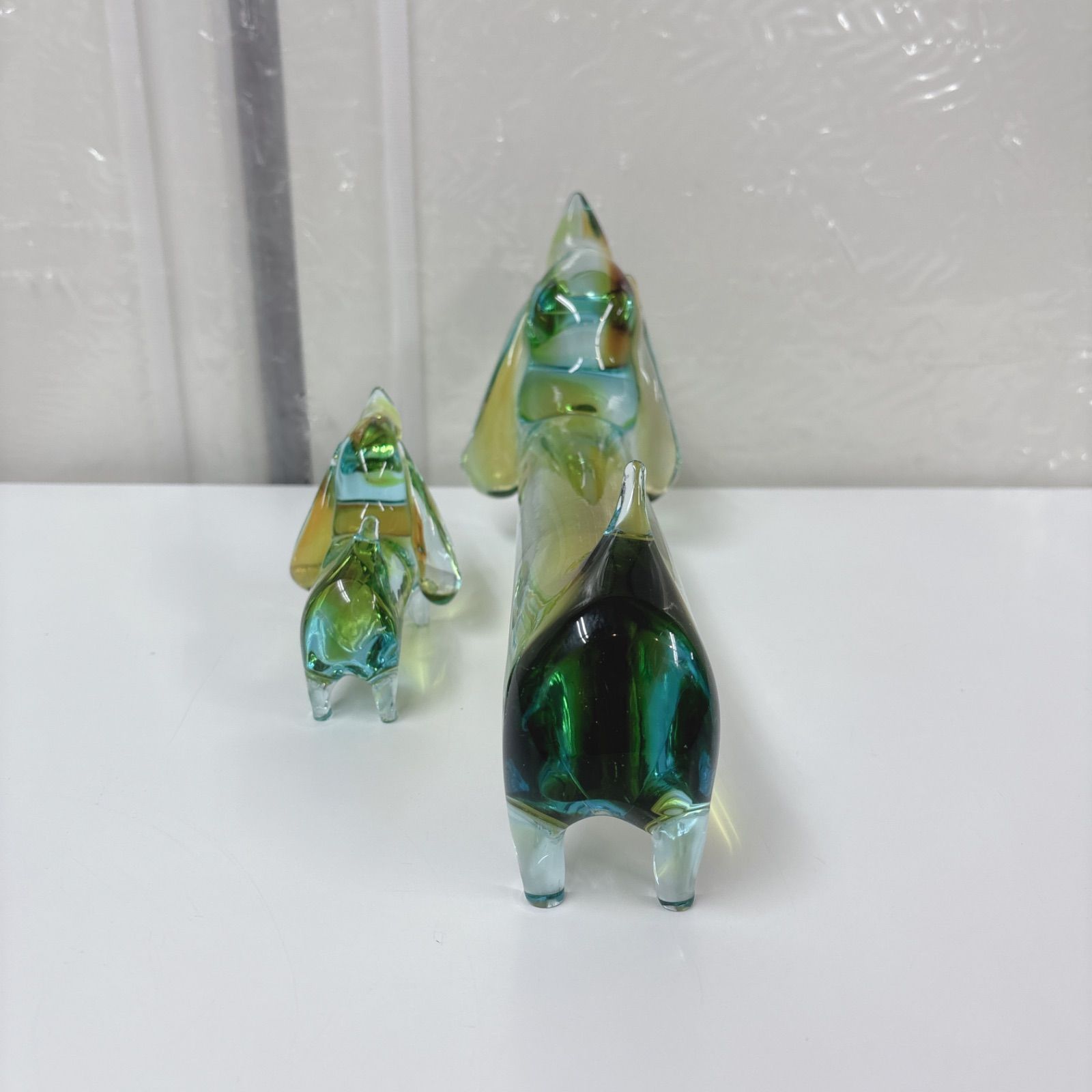 I662 🌈 美品♪ Multi Glass ダックスフント 置物2個セット