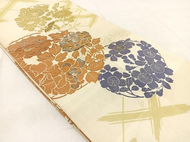 平和屋着物●極上　アンティーク　大正ロマン　丸帯　雲龍　金銀糸　逸品　DZAB2672kh6 平和屋着物○アンティーク 大正ロマン 色留袖 刺繍 扇面草花文 正絹
