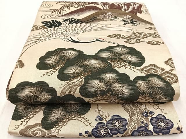 アンティーク丸帯　花模様　織り出し　大正ロマン　正絹　N2-22 大正ロマン 丸帯 平和屋-こころ店◎アンティーク 平和屋着物