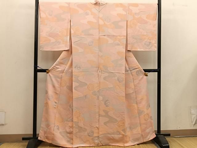 平和屋着物●上質な色無地　流水花地紋　砥粉色　正絹　逸品　AABH4685fy 平和屋着物○上質な色無地 流水花地紋 砥粉色 正絹 逸品 AABH4685fyの