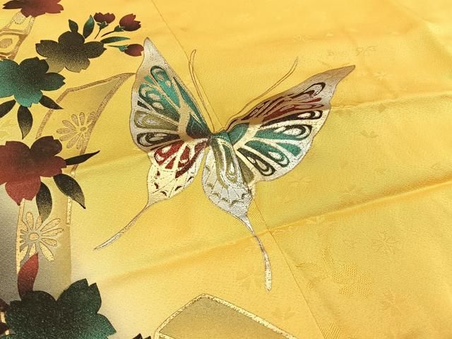 平和屋着物○豪華振袖 束ね熨斗花鳥蝶文 暈し染め 金銀彩 正絹 逸品