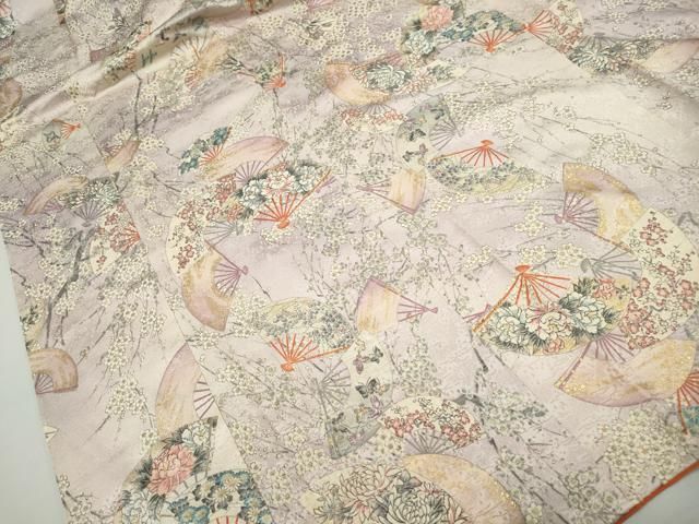 平和屋着物●上質な小紋　扇面枝垂れ桜　暈し染め　金彩　正絹　逸品　CABD8003vp 平和屋着物○訪問着 枝垂れ桜文 暈し染め 金彩 正絹 逸品 AABH9691phの
