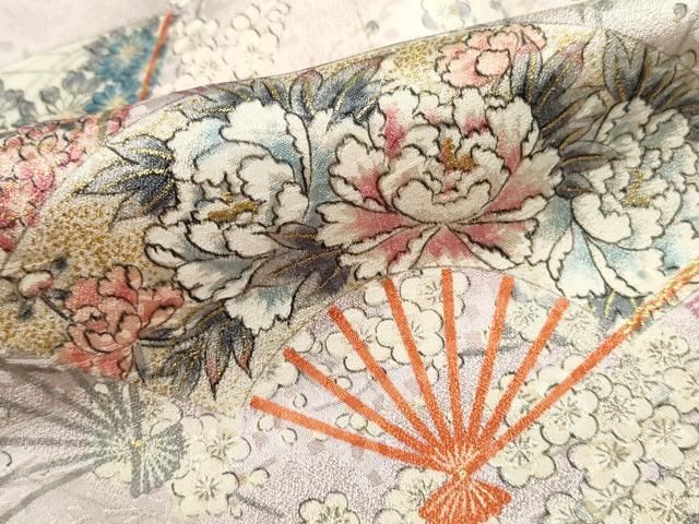 平和屋着物□上質な小紋 扇面枝桜文 暈し染め 金彩 正絹 逸品