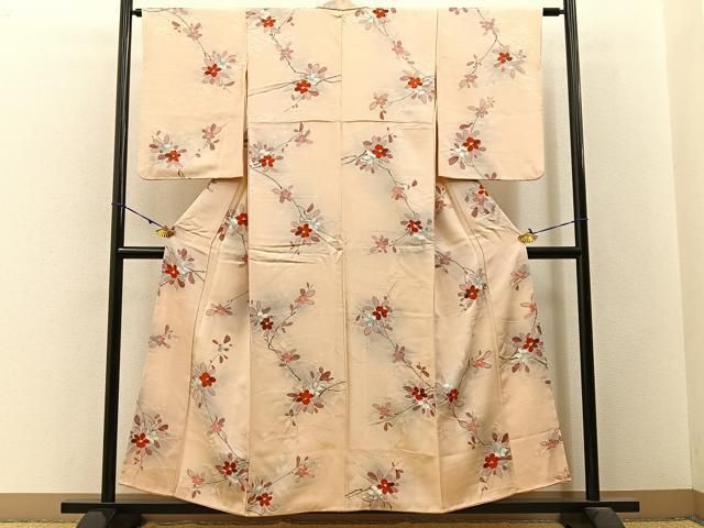 平和屋着物□上質な小紋 地紋起こし 枝花文 正絹 逸品 BAAW9577hj