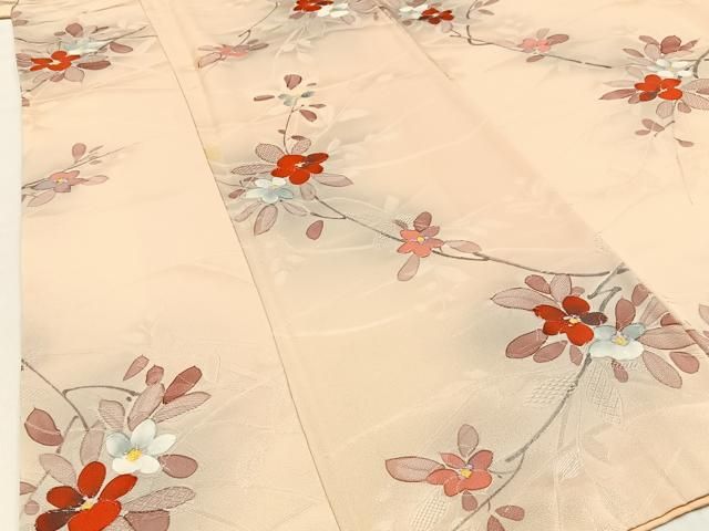 平和屋着物●極上　小紋　地紋起こし　枝花文　たたき染め　逸品　未使用　CYAA4296s6 平和屋本店□極上 摺型友禅 京都 多ち花 小紋 枝花文 鬼しぼ縮緬 逸品