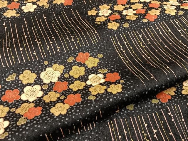 平和屋着物□上質な小紋 横段梅文 黒地 金彩 正絹 逸品 BAAW9583hj
