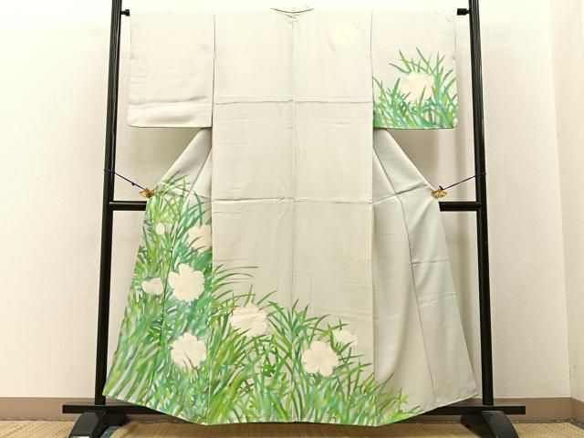 平和屋着物●訪問着　手描き　草花文　暈し染め　銀彩　正絹　逸品　未使用　AABG9023ph 平和屋着物○訪問着 手描き 草花文 暈し染め 銀彩 正絹 逸品 未使用