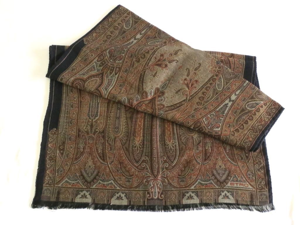 新品　エトロ　ETRO ショール　ストール　ゴールド　ペイズリー　フリンジ　大判 ETRO（エトロ） スカーフ ストール ショール 小物 総柄 ペイズリー柄